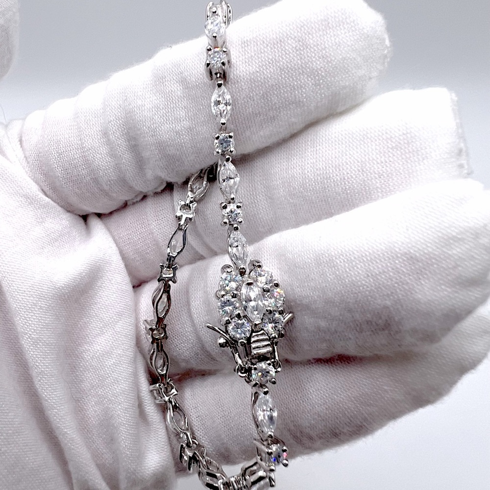 Sterling 7” Marquise & Round Cz Tennis Bracelet - Picture 4 of 17